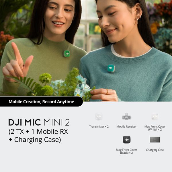 Беспроводной петличный микрофон DJI Mic Mini 2 (2 TX + 1 Mobile RX + Charging Case), Черный | Black
