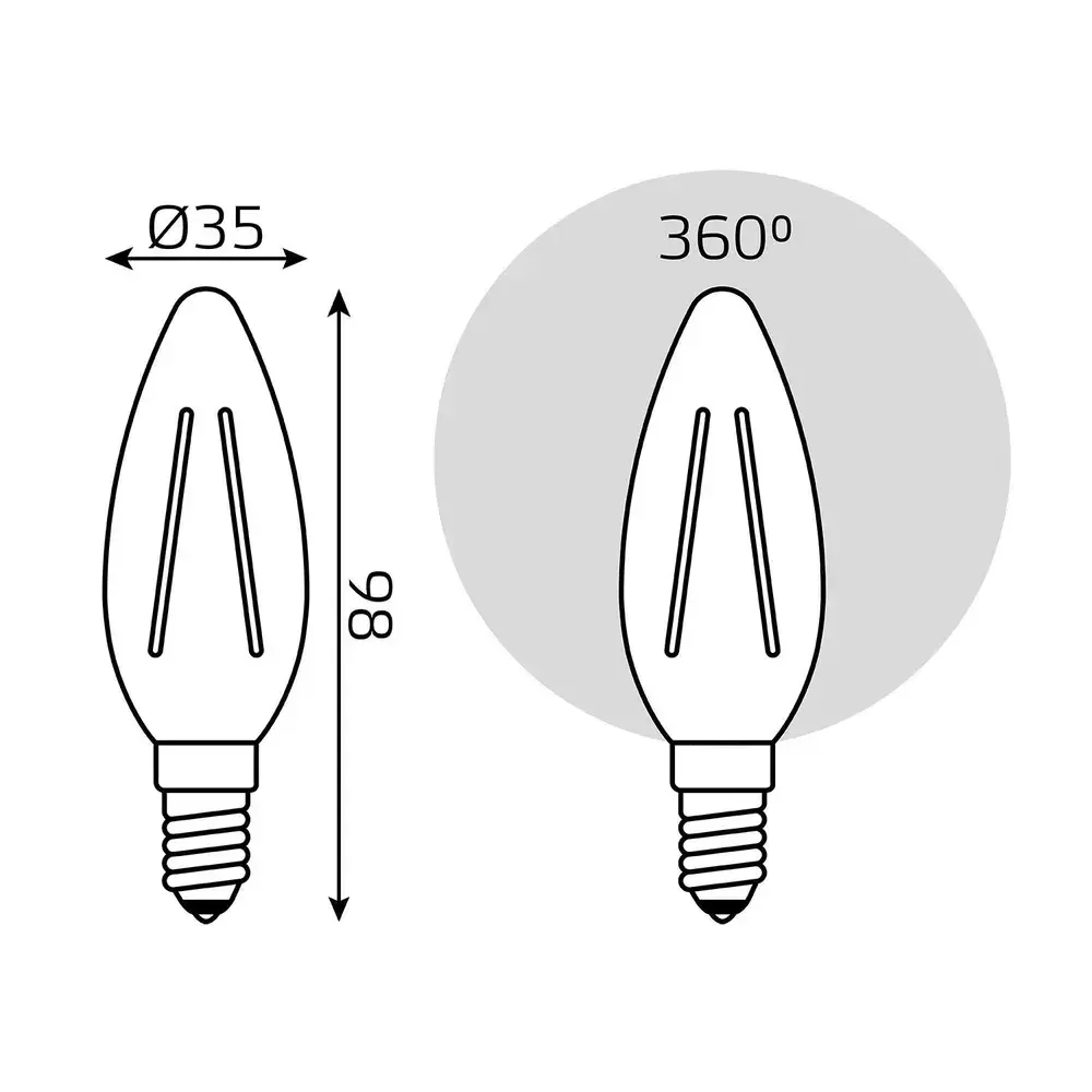 Лампочка светодиодная E14 Свеча 12W теплый свет 2700К УПАКОВКА 10 шт. Gauss Elementary Filament