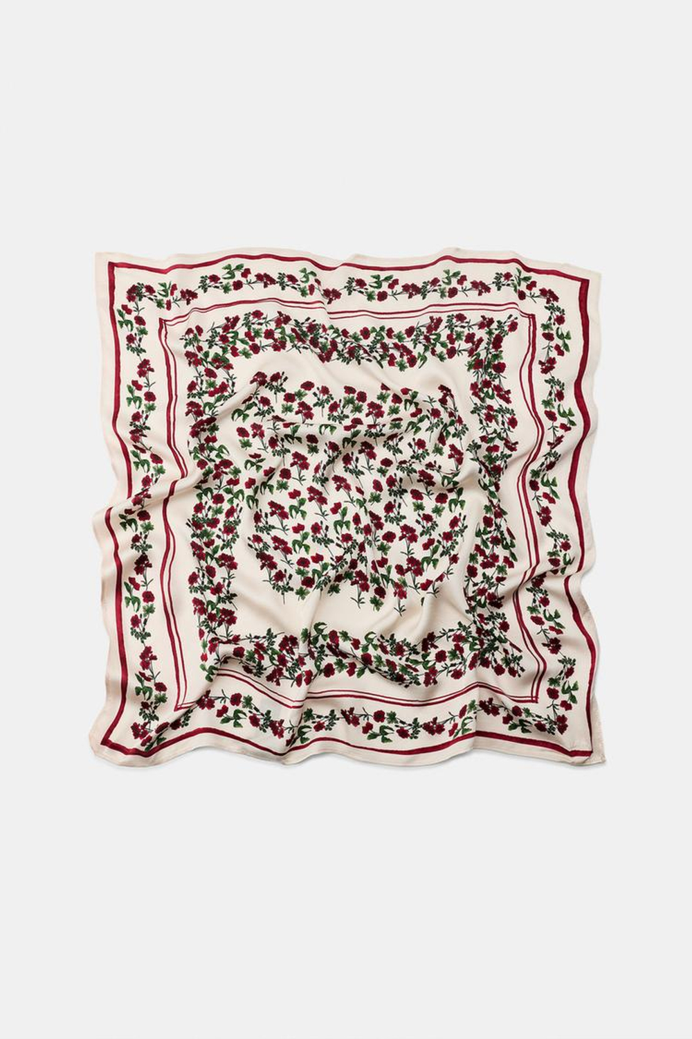 ZARA ПЛАТОК З 100% ВИСКОЗЫ С ЦВЕТОЧНЫМ ПРИНТОМ, ЭКРЮ