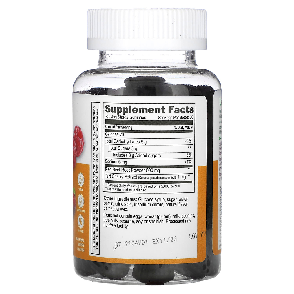 Lifeable, жевательные таблетки с экстрактом корня свеклы и вишни, со вкусом натуральных ягод, 60 жевательных таблеток