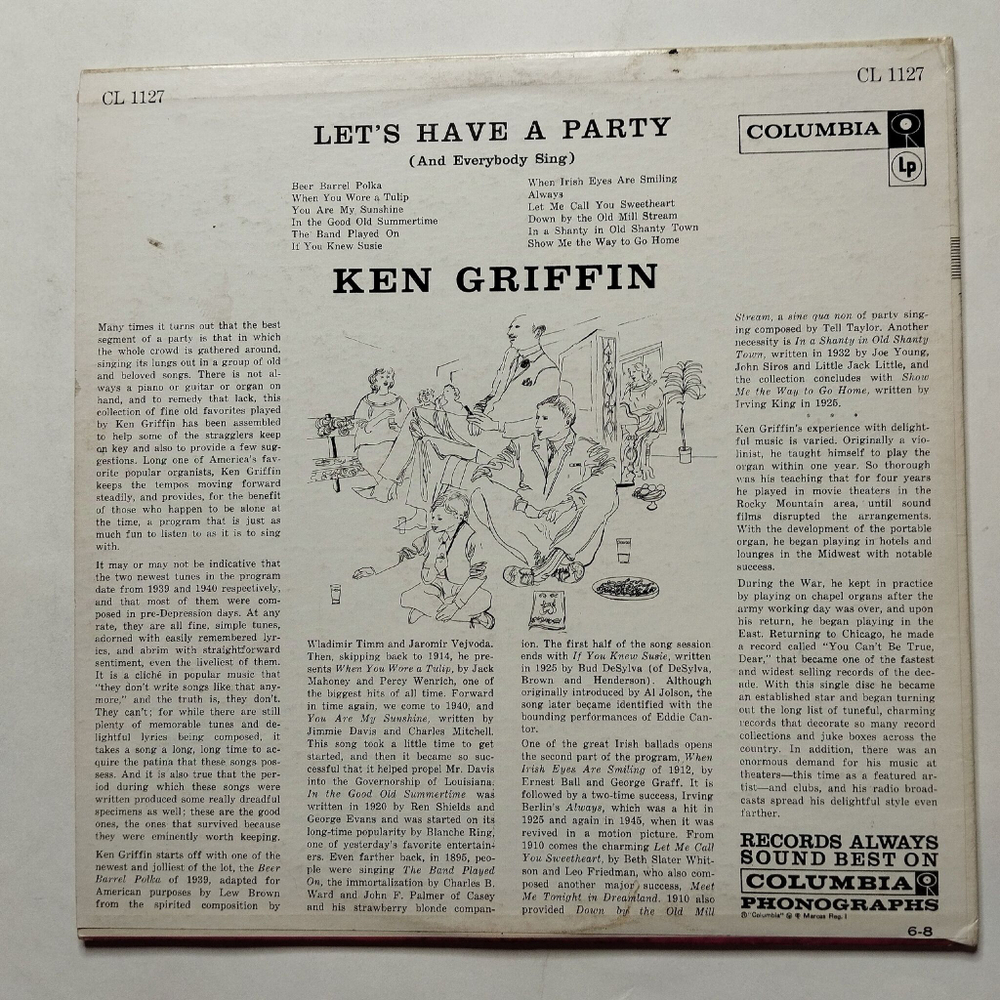 Винтажная виниловая пластинка LP Ken Griffin Lets Have A Party (And Everybody Sing) (Canada 1958)