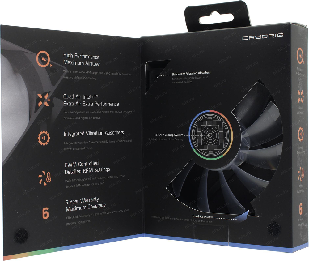 Вентилятор Cryorig &lt;QF120 Performance LED&gt; (4пин, 120x120x25.4мм, 13-37дБ,600-2200об/мин)
