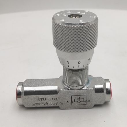 STU-G1/4-1111-1 - Дроссель трубного монтажа c рукояткой, G1/4, с обратным клапаном