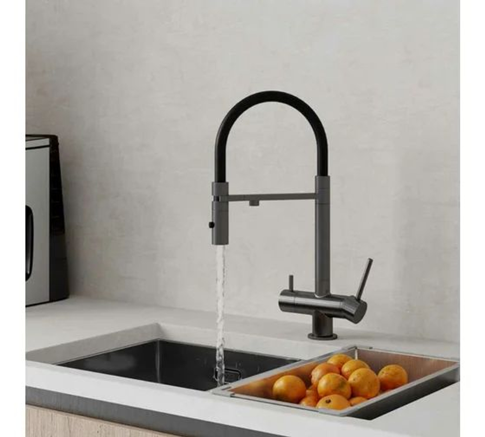 Смеситель для кухни с фильтром и гибким изливом, графит, Ace, IDDIS, ACEGMFFi05