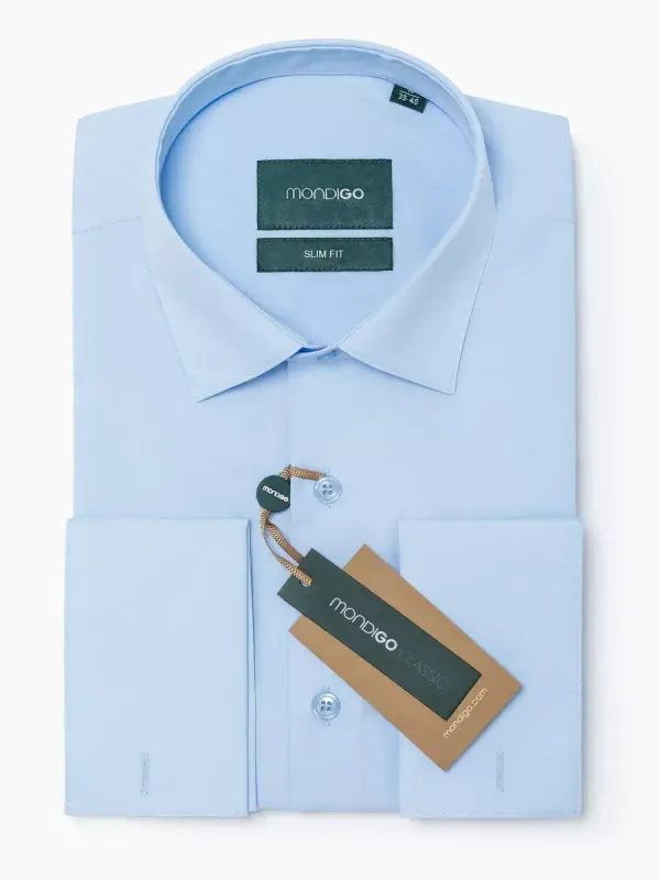 Рубашка под запонки приталенная SLIM FIT с длинным рукавом, голубая