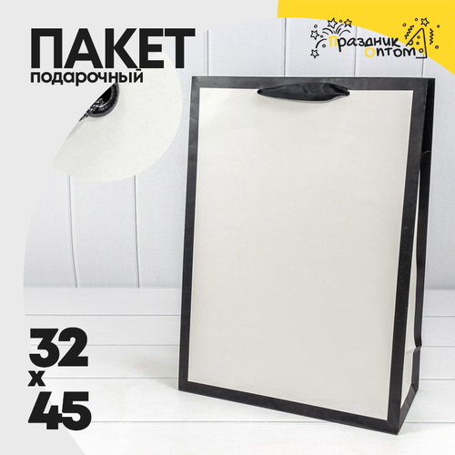 Пакет подарочный 32х45х15см Премиум "Рамка широкая" (Белый, Черный)