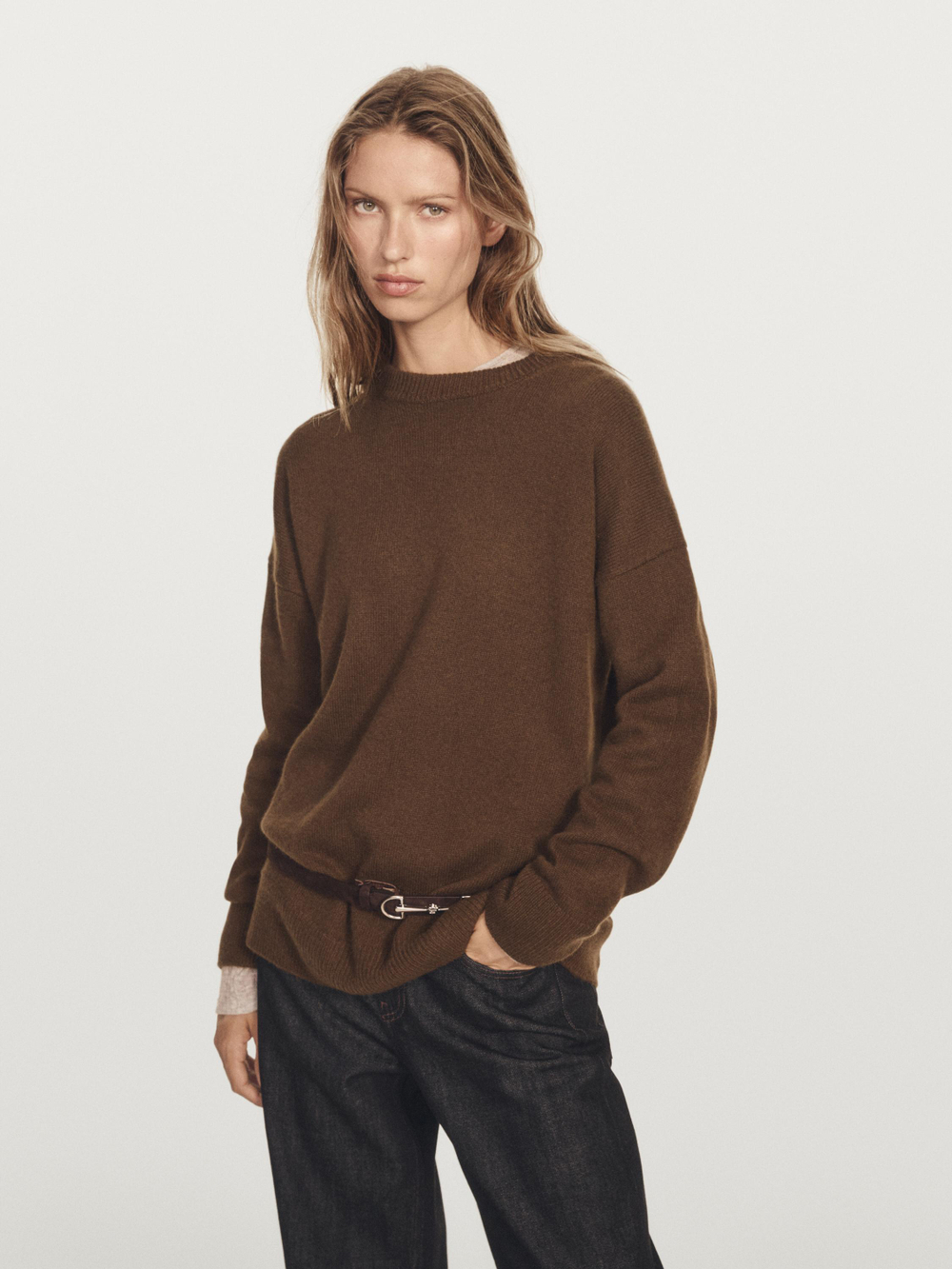 Massimo Dutti Свитер оверсайз из 100% кашемира, тоффи