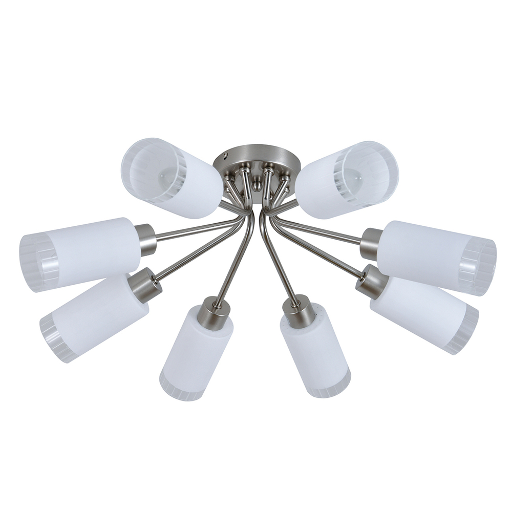 Люстра потолочная 8x40Вт E14, металл/стекло, никель/белый/прозрачный/рельефный