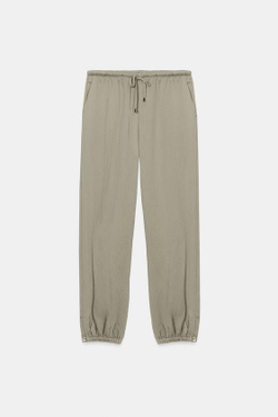 ZARA БРЮКИ-БОМБАШКИ С ЭЛАСТИЧНЫМ ПОЯСОМ, СЕРО-КОРИЧНЕВЫЙ