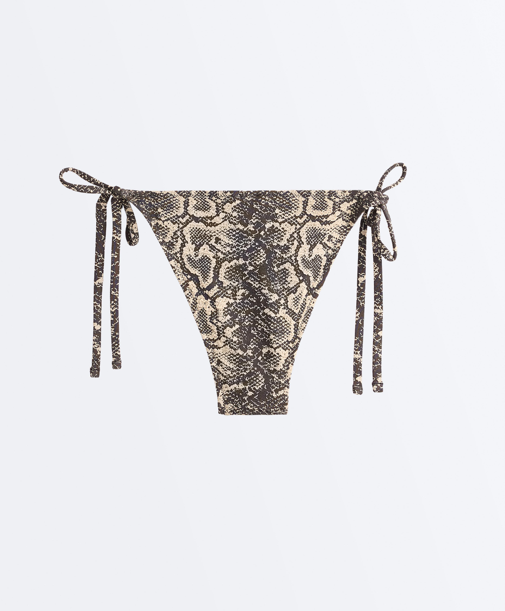 OYSHO Плавки бикини со змеиным принтом и завязками, черный