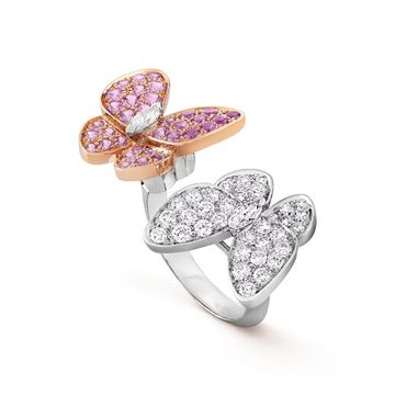 Кольцо Van Cleef & Arpels Two Butterfly с бриллиантами и розовыми сапфирами