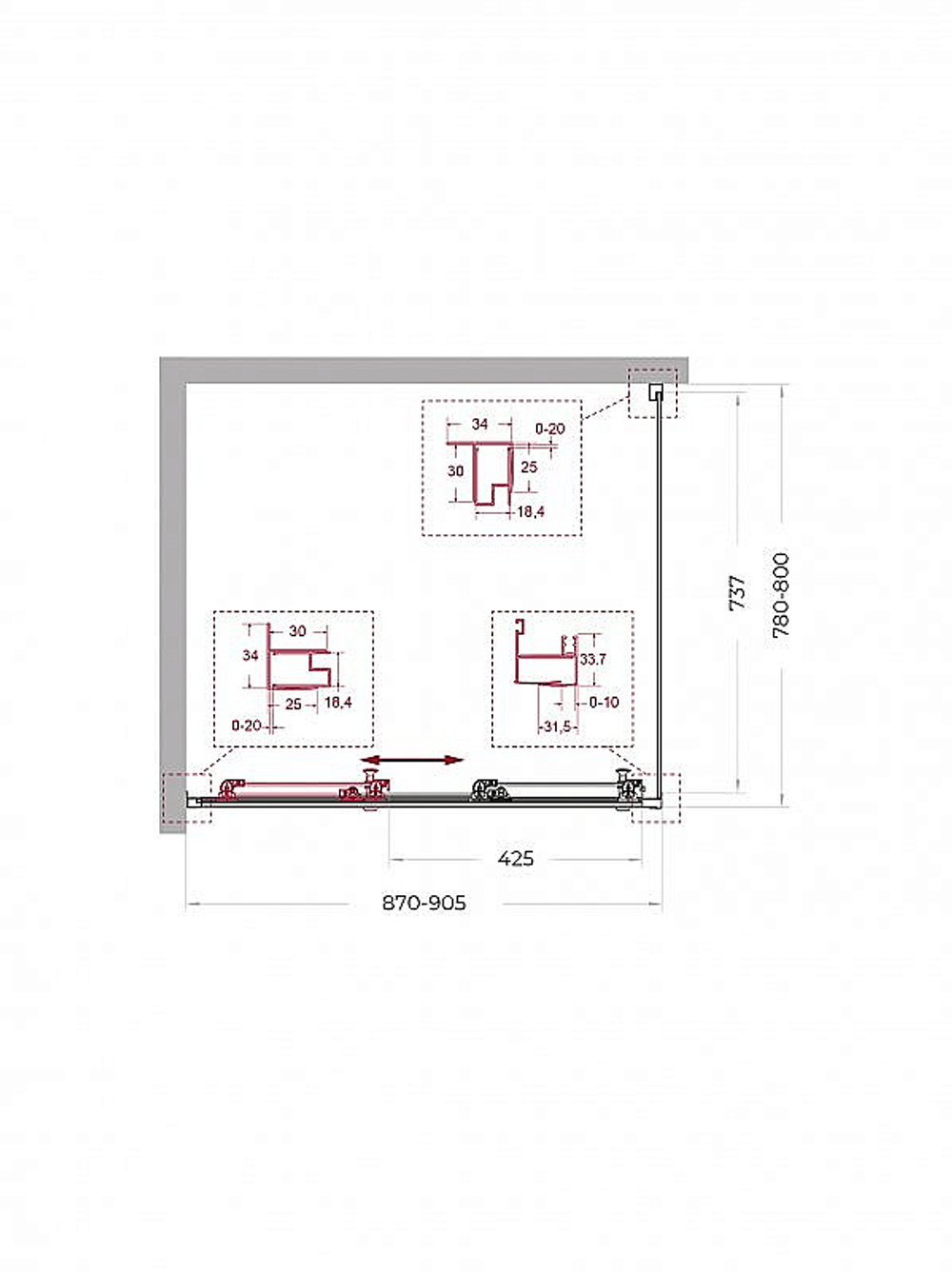 Душевой уголок BelBagno UNO-195-AHF-31 90x80 стекло прозрачное/профиль черный матовый