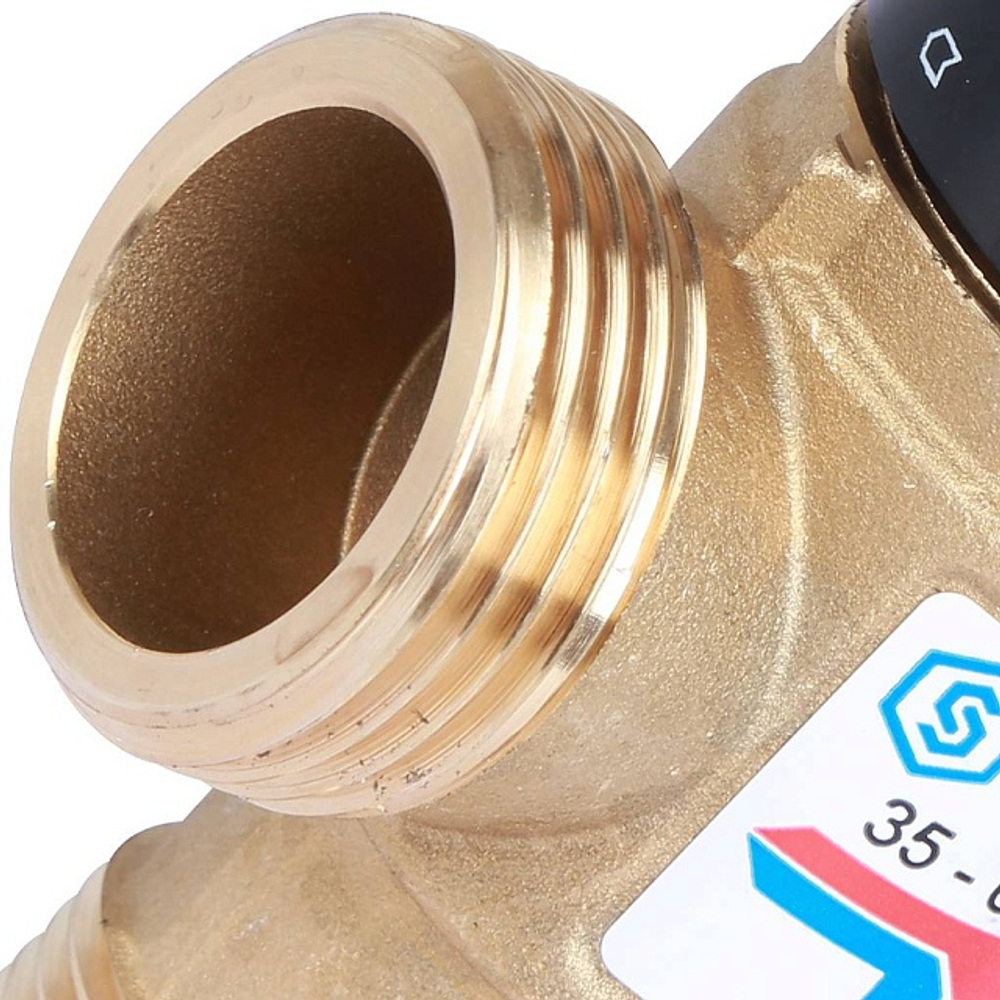 Клапан термостатический смесительный STOUT - 1" (НР, 35-60°C, Kvs 1.6, L-образное смешивание)