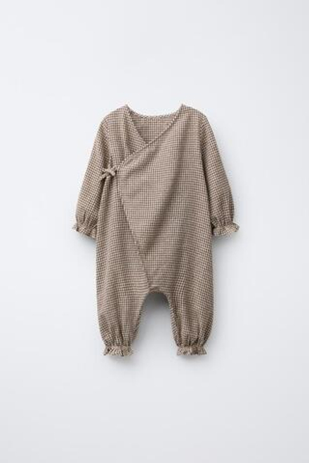 ZARA КОМБИНЕЗОН В КЛЕТКУ, КОРИЧНЕВЫЙ/ЭКРЮ