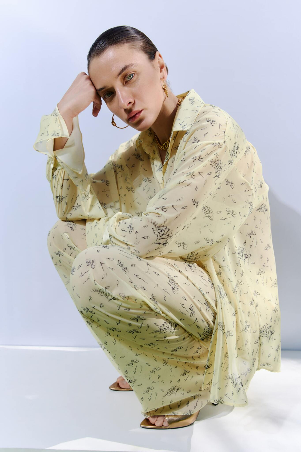 Рубашка из шифона с принтом