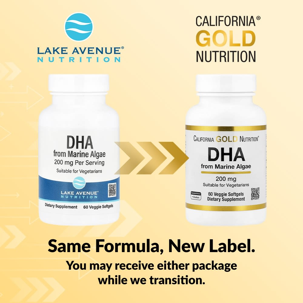 California Gold Nutrition, ДГК из морских водорослей, 200 мг, 60 вегетарианских капсул