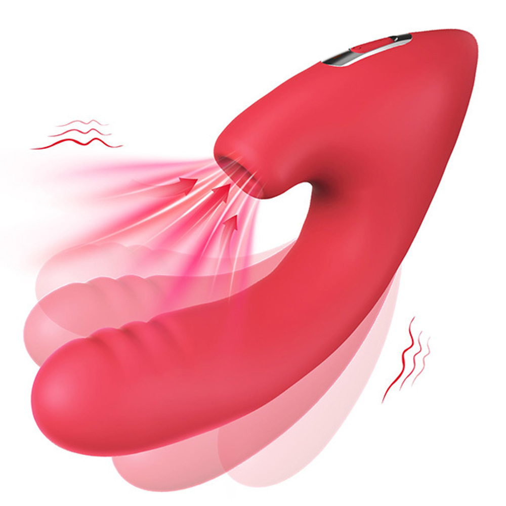 Красный двойной вибростимулятор 20,2см с вакуумом BeYourLover Cardinal TW012A