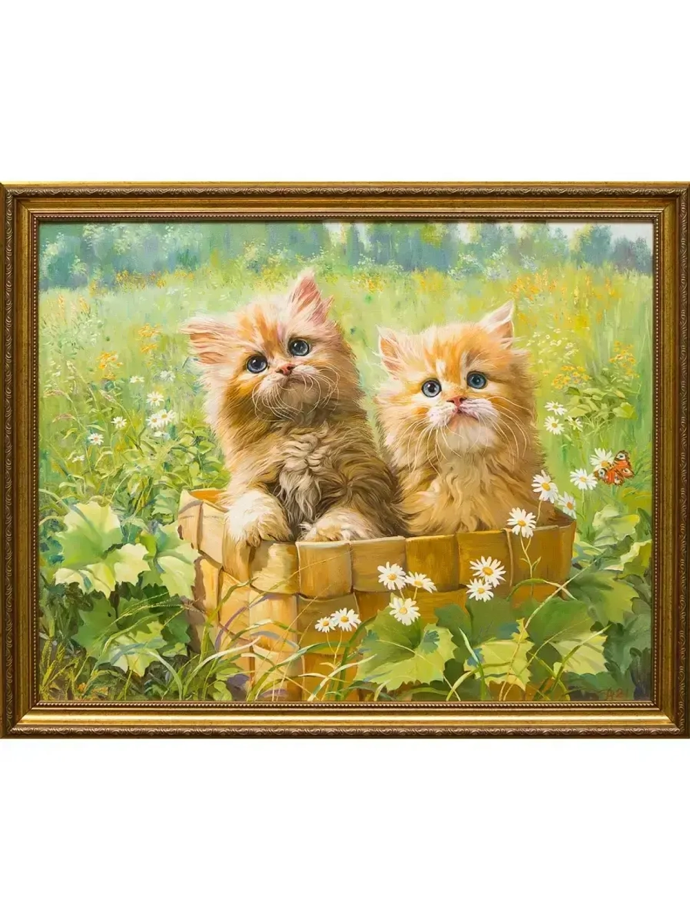Картина маслом Котята в корзинке Дельцов