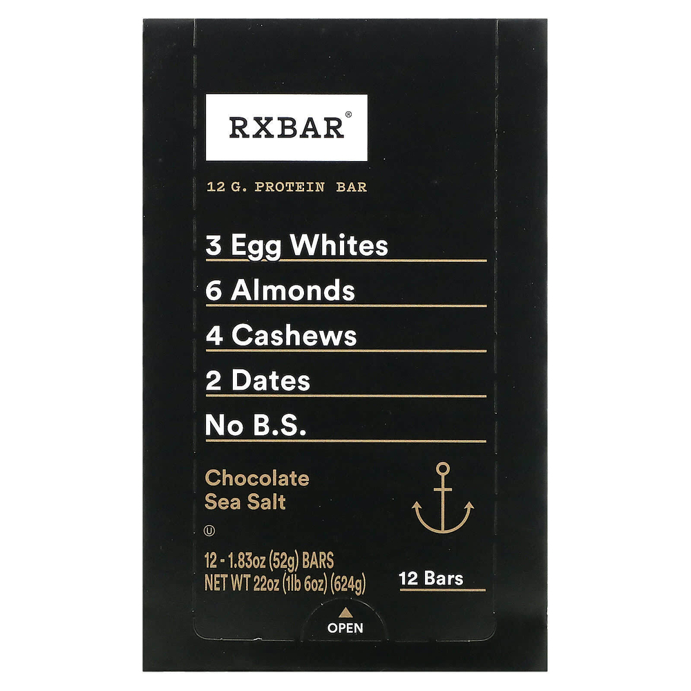 RXBAR, Protein Bar, шоколадная морская соль, 12 батончиков, 52 г (1,8 унции)