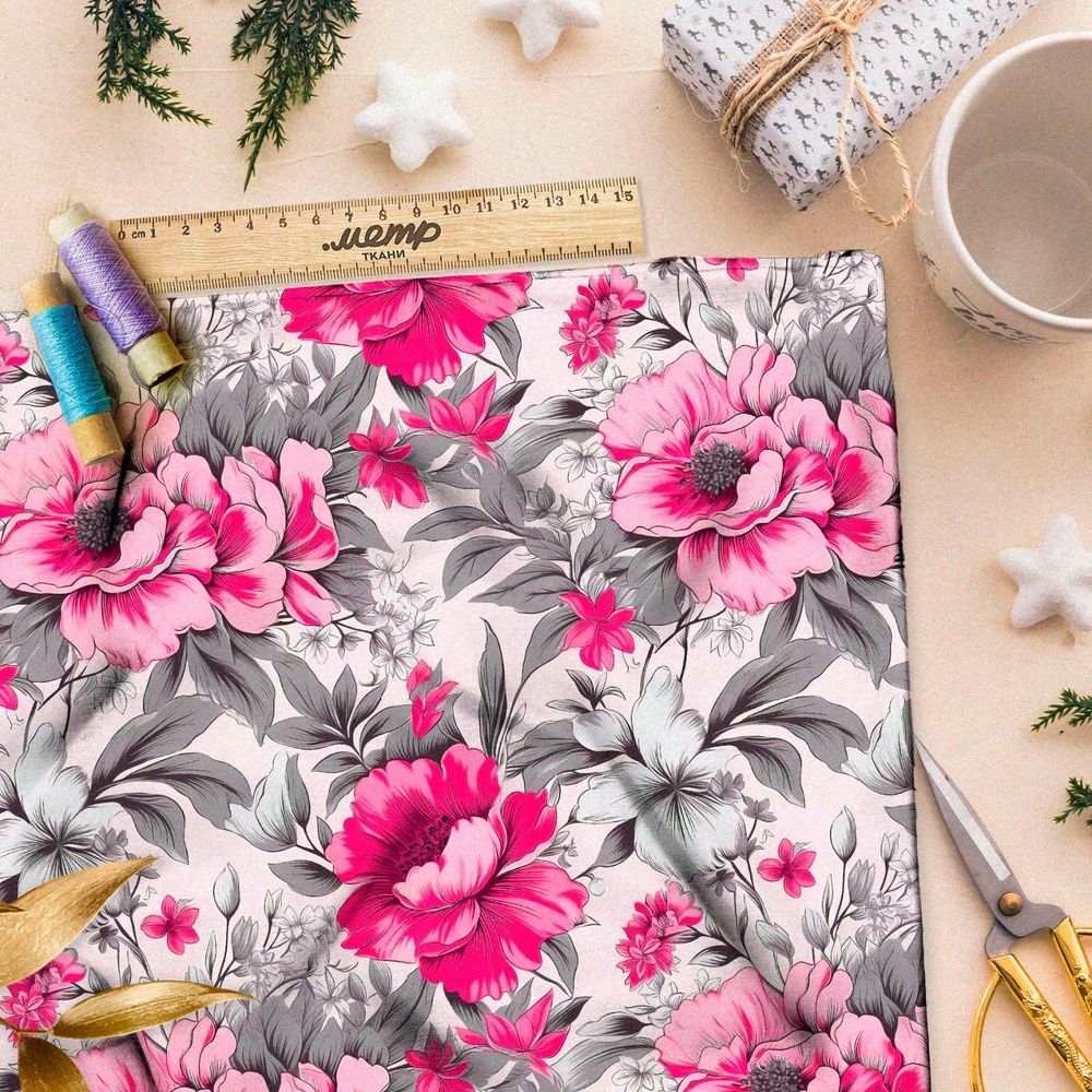 Ткань премиум флис яркие цветочные эффекты