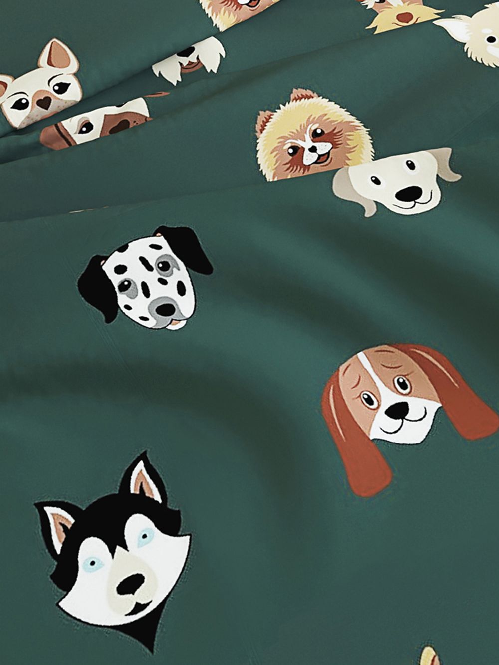 Постельное белье "Dogs " семейное  наволочки 50х70 2шт Простынь на резинке 160х200 см Пододеяльник 145х215 см(2шт) Сказка сатин