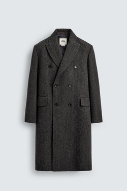 ZARA ДВУБОРТНОЕ ПАЛЬТО В ЕЛОЧКУ ИЗ СМЕСОВОЙ ШЕРСТИ LIMITED EDITION, КОРИЧНЕВЫЙ МЕЛАНЖ