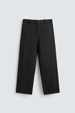 ZARA БРЮКИ RELAXED FIT ИЗ ВИСКОЗЫ И ЛЬНА С РЕМНЕМ, ЧЕРНЫЙ