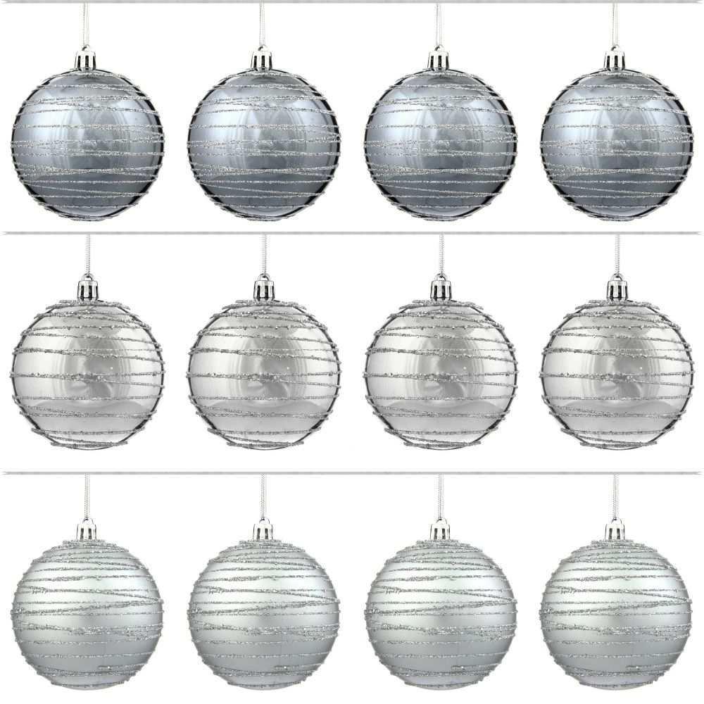 GAEM Набор из 12шт, Украшение новогоднее Шар "Спираль серебристая", D8 см, L35 W27 H9 см