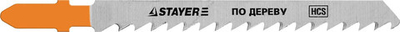 STAYER T101D, T-хвост., HCS сталь, по дереву/ДСП/ДВП, шаг зуба 4мм, (6TPI), раб. длина 75мм, 2шт, Полотна для лобзика, Professional (15990-4)