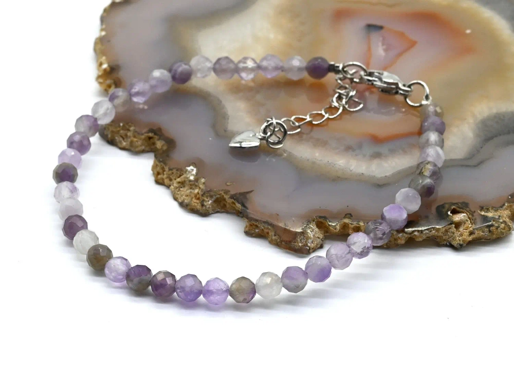 Браслет из аметиста шарик граненый 4мм, 18,5см