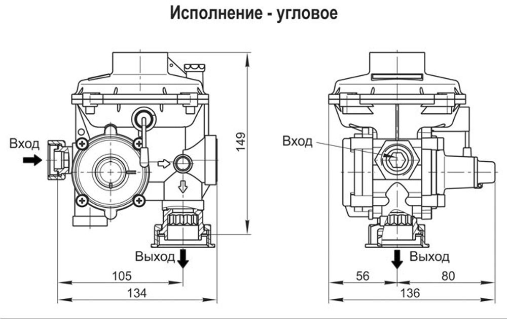 Редуктор давления газа Термобрест РС 10-КД угловой