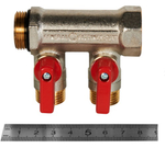 Коллектор Stout с шаровыми кранами 3/4, 2 отвода 1/2 (красные ручки)