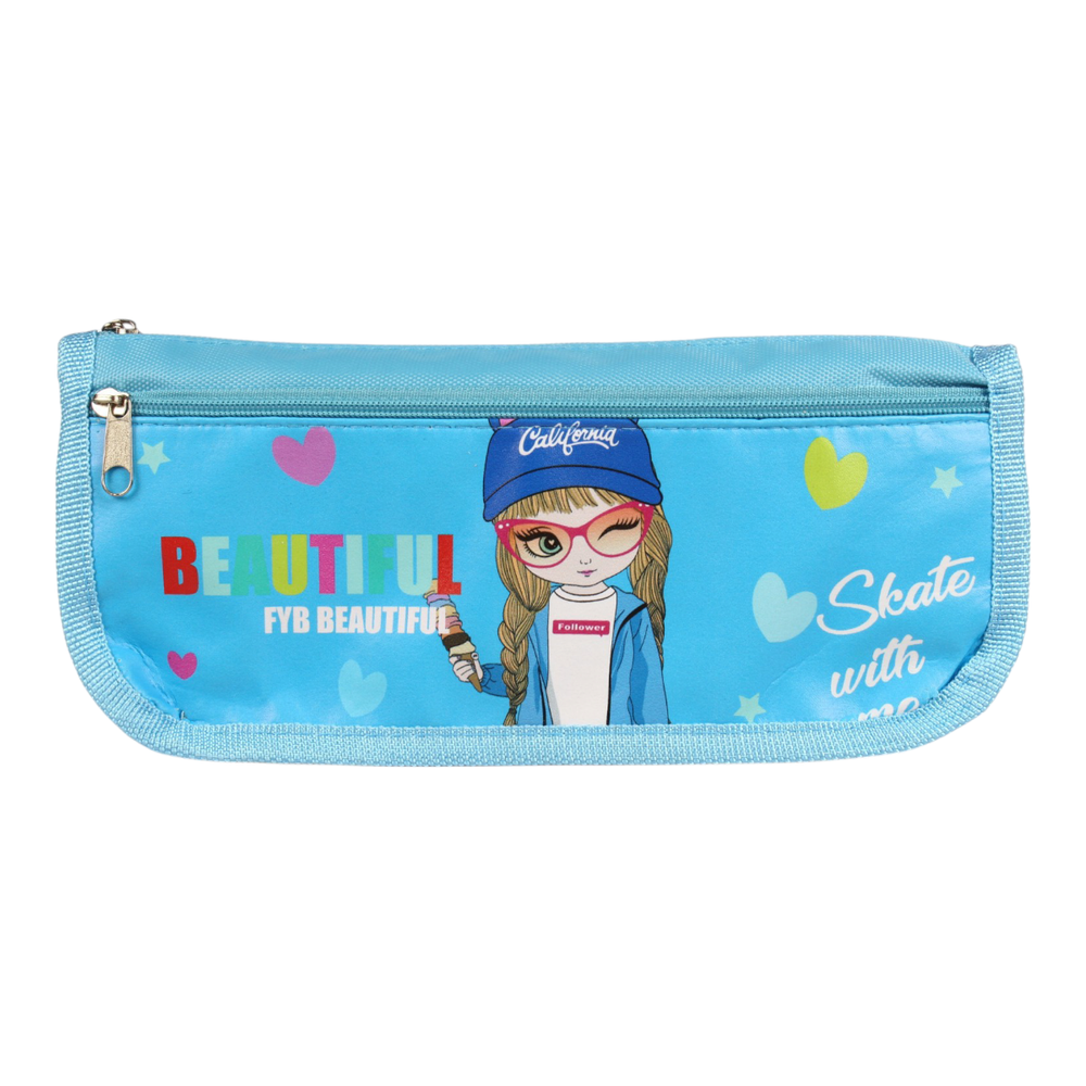 Пенал "Девочки" текстиль с карманом, 21,5*8,5*5см , инд.пакет с подвесом, 3 цвета микс, C-40618