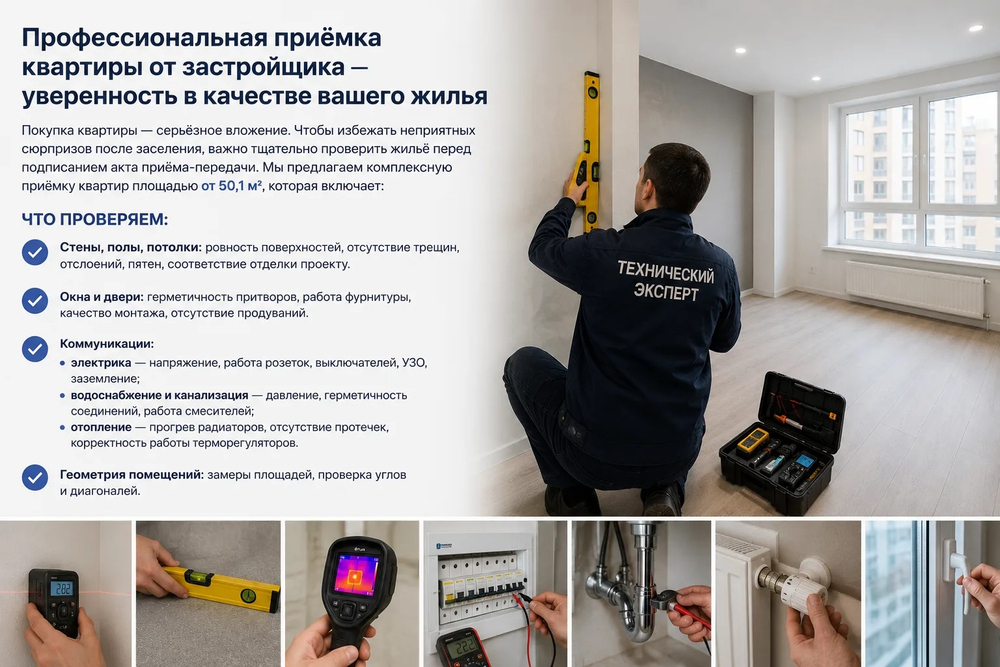 Приёмка квартиры от застройщика (от 50,1м2)
