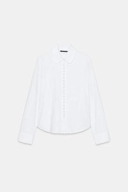 ZARA РУБАШКА ИЗ ПОПЛИНА С БУСИНАМИ, БЕЛЫЙ