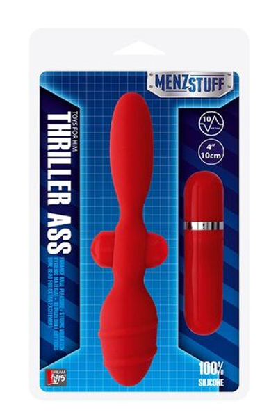 Красный двусторонний вибромассажер для анальной стимуляции MENZSTUFF THRILLER ASS - 20 см. (Цвет: красный)