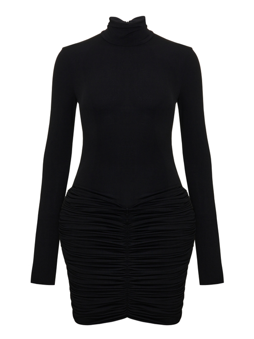 Платье с буфами и высоким горлом, черный