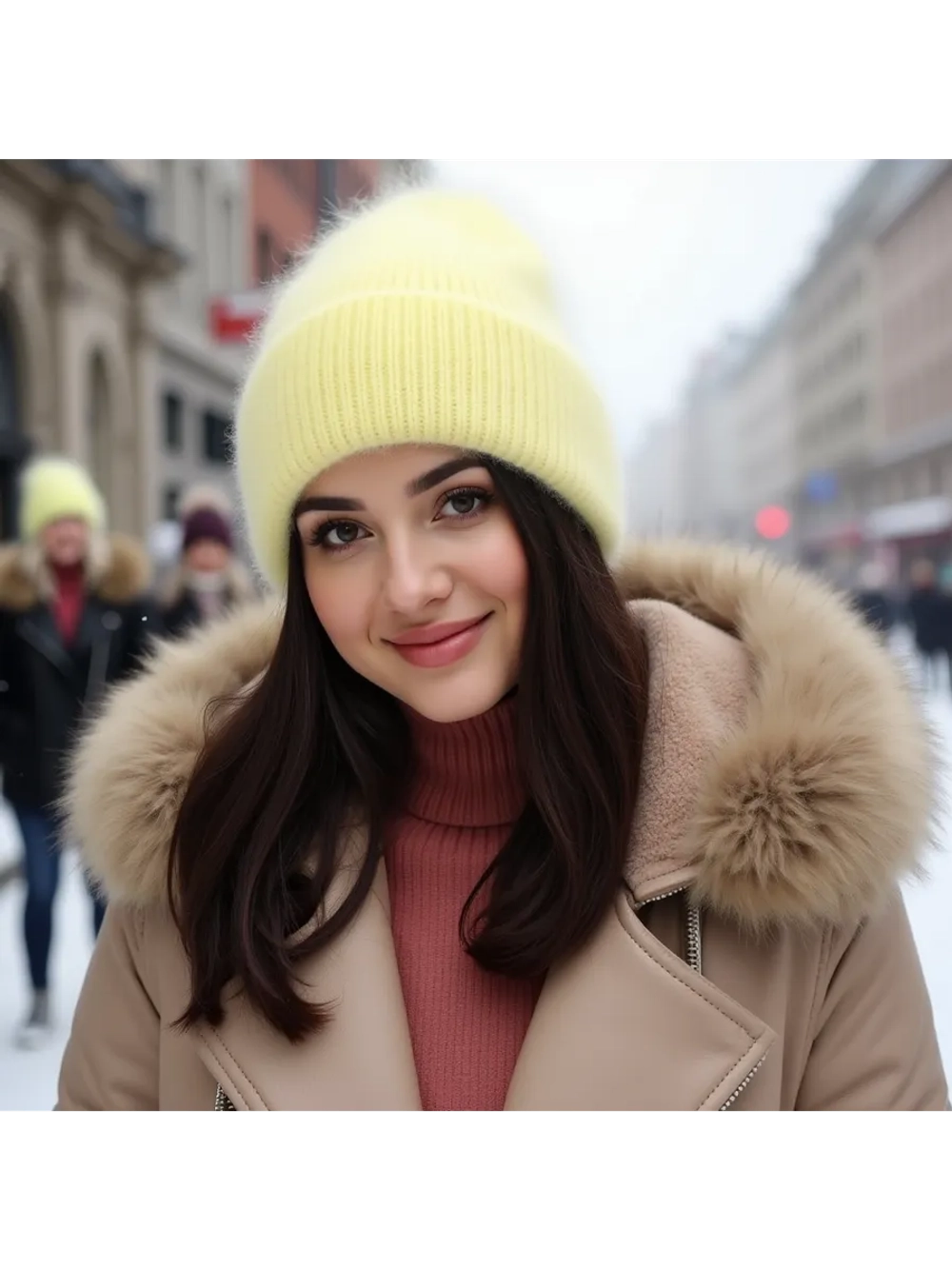 шапка вязаная бини ангора теплая демисезонная с отворотом