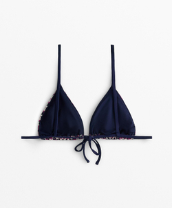 OYSHO Треугольный топ для бикини, связанный крючком в технике «елочка», фуксия