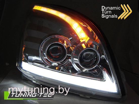 Передние фары Tube Light для Toyota Land Cruisre Prado 120 (03-09) динамические хромированные