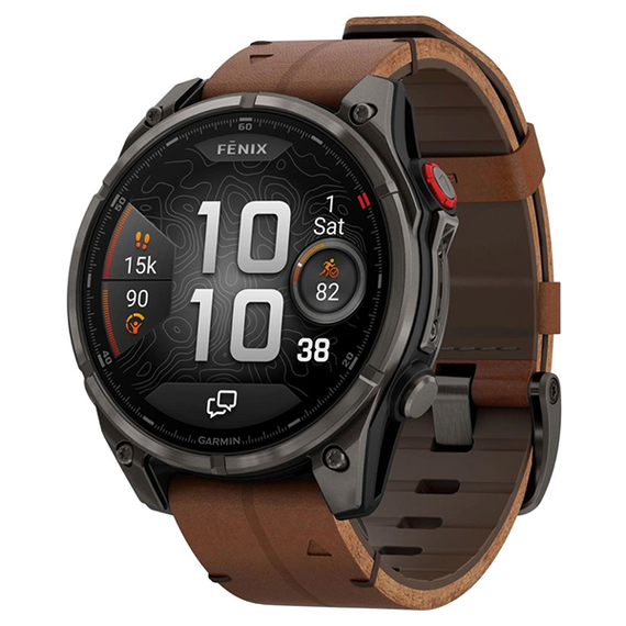 Garmin Fenix 8 PRO 51 мм AMOLED Sapphire Carbon Grey DLC Titanium / Chestnut Leather Band (010-03199-40)