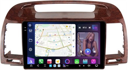 Магнитола Toyota Camry 30 2001-2006 (рамка дерево 1) - FarCar GX3020M монитор 9.5" 2K QLED на Android 14, TS20, 6+128Гб, CarPlay, 4G SIM-слот