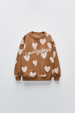 ZARA ТОЛСТОВКА С ПРИНТОМ «СЕРДЕЧКИ» И ВЫШИВКОЙ, КАРАМЕЛЬНЫЙ
