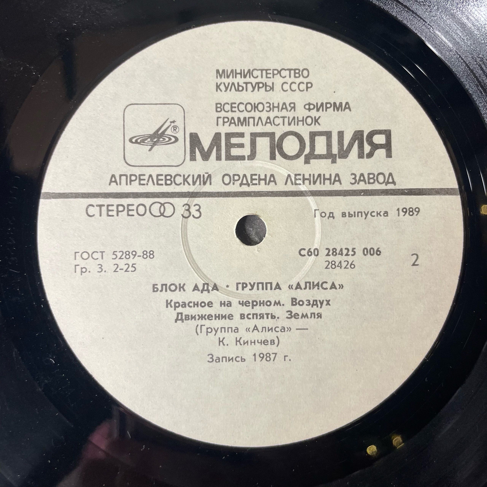 Винтажная виниловая пластинка LP Группа Алиса, Блок Ада, Block Of Hell (СССР 1989)