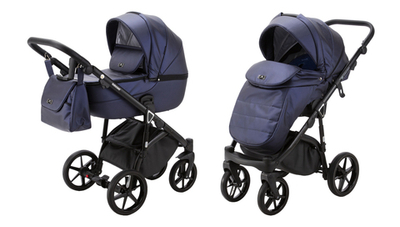 Детская универсальная коляска Adamex BIBIONE Deluxe SM-9 (2в1) Тёмно-синяя перламутровая эко-кожа