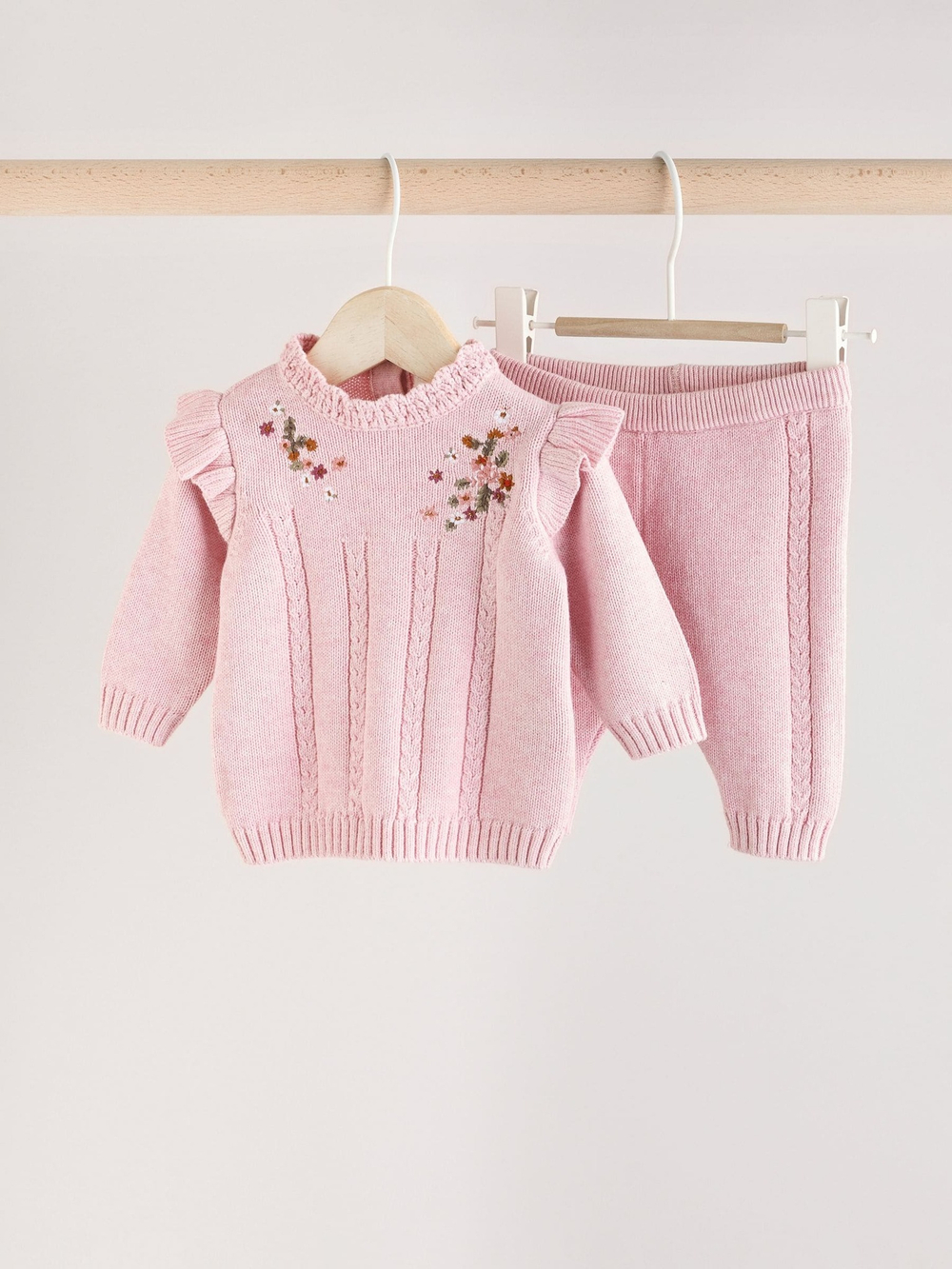 Вязаные свитер и легинсы в комплекте для девочки Next Q94-812, Розовый
