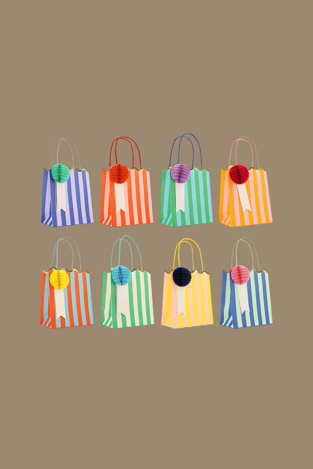 Пакеты для подарков в полоску Happy Birthday (в наборе 8 шт)