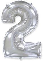 Шар (40"/102 см) Цифра, 2, Серебро, в упаковке