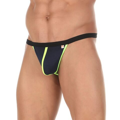 Темно-синие сексуальные трусы-стринги с салатовой окантовкой (Размер: M) (Цвет: темно-синий)