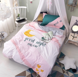 Постельное белье 1.5 Полуторка Сатин Детское Розовый с луной